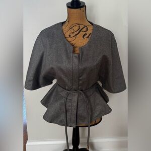 Gracia Faux-Suede Gray Peplum Cape Jacket